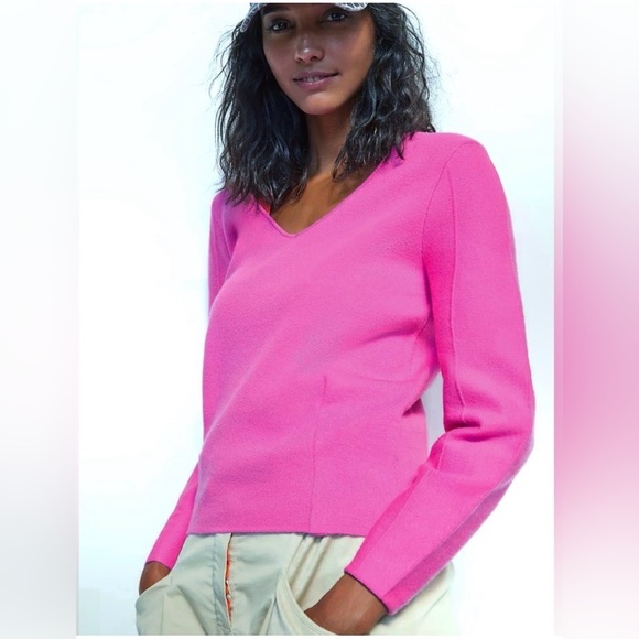Anthropologie Sweaters - Anthropologie Maeve Womens Lupita V Neck Sweater Knit Top in Pink L